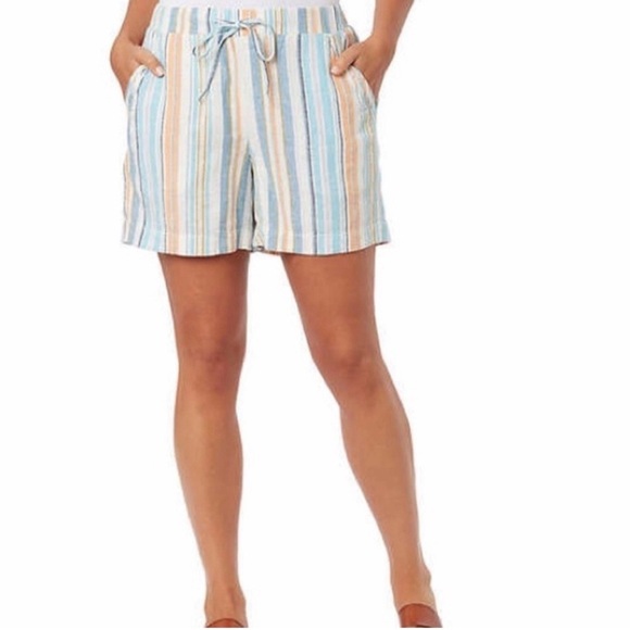 Briggs Linen Blend Boho Shorts Stripes Blue‎ Orange Women’s Size Small - Picture 1 of 9